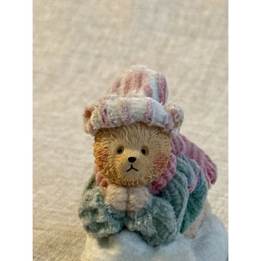 Cute Winter Bear Figurine Sitting on Snow Wearing Hat and Scarf Collectible VTG